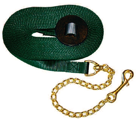 Premium 1" Nylon 30' Lunge Line w/Durable Bronze 20" Chain & Leather Handhold, lunge, line, Triple E Manufacturing