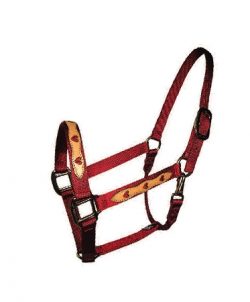 1" Leather Overlay Nylon Halter with Snap, Bronze Hardware, nylon horse halter with leather overlay, Triple E Manufacturing