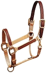 1" Leather Overlay Adjustable Nylon Halter with Leather Crown, Bronze Hardware
