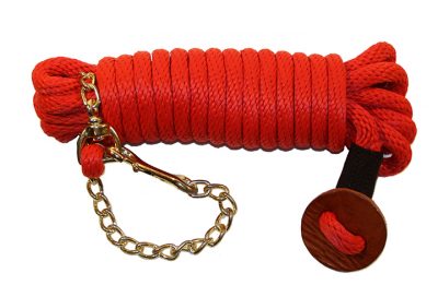 30′ POLY ROPE LUNGE LINE WITH BRONZE MALLEABLE IRON CHAIN & LEATHER HAND HOLD, poly, rope, lunge, line, leather, hand, hold, Triple E Manufacturing, 30' poly rope lunge line