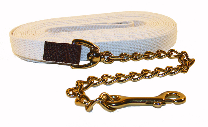 30' Cotton Web Lunge Line with 20" Brass Plate Chain & 6" Handle, cotton, cotton web, lunge line, Triple E Manufacturing