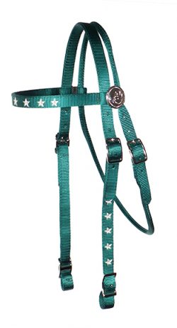 BROWBAND HEADSTALL WITH EMBROIDERY, DECORATIVE ROSETTES AND CONWAY BUCKLES, bowband, headstall, nylon, embroidery, Triple E Manufacturing