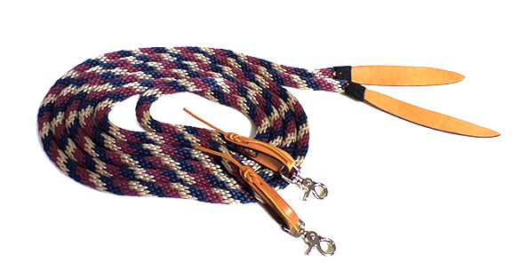 Leather Rope Bronc Rein Split 7ft - 4 Ply Bourbon Colored - Trigger Snap