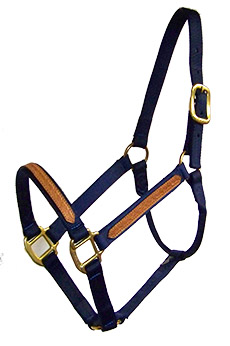 1″ LEATHER OVERLAY NYLON HALTER, NO SNAP, BRONZE HARDWARE, leather, overlay, nylon, halter, Triple E Manufacturing