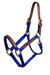 1" Leather Overlay Nylon Halter with Snap & Leather Crown, Bronze Hardware