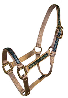 PREMIUM 1″ NYLON HALTER WITH OVERLAY, NO SNAP, DURABLE BRONZE HARDWARE, nylon, halter, overlay, Triple E Manufacturing