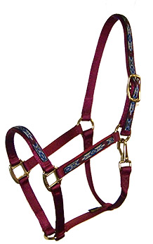 PREMIUM 3/4″ NYLON HALTER WITH OVERLAY & SNAP, DURABLE BRONZE HARDWARE, nylon, halter, overlay, Triple E Manufacturing