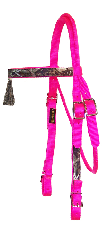 REALTREE® CAMOUFLAGE BROWBAND HEADSTALL WITH TASSEL & BUCKLES, browband, camouflage, headstall, nylon, Triple E Manufacturing