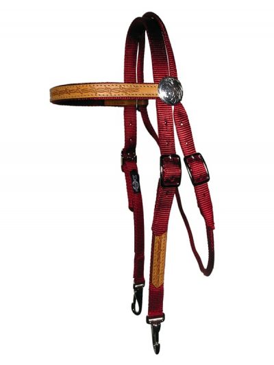 Browband, headstall, leather overlay, nylon, Triple E Manufacturing, Browband Headstall w/ Leather Overlay & Snap Ends