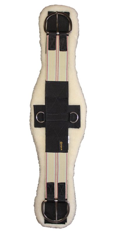 Triple E Manufacturing Contoured Poly Web Cinch w/ Double End Elastic & Removable Soft Lambs Wool Pad, Stainless Steel Flat Buckles